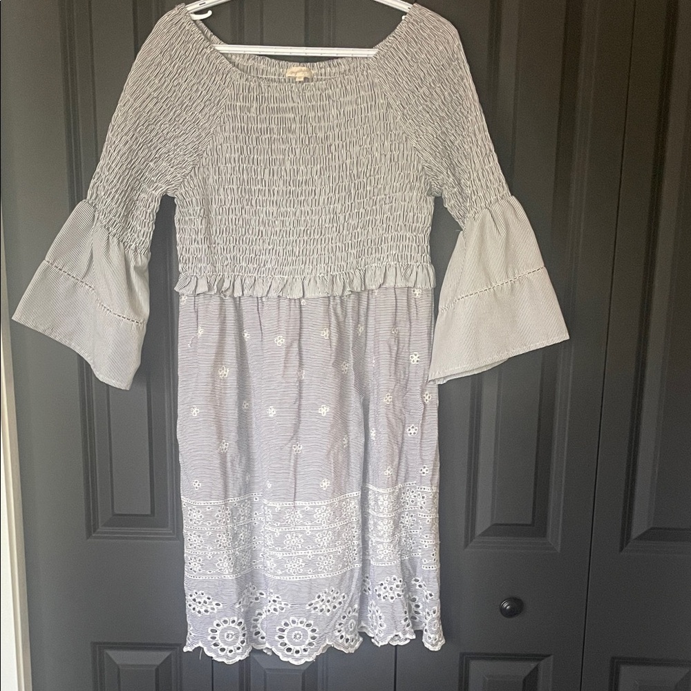Mystree Smocked Bell Sleeve Dress